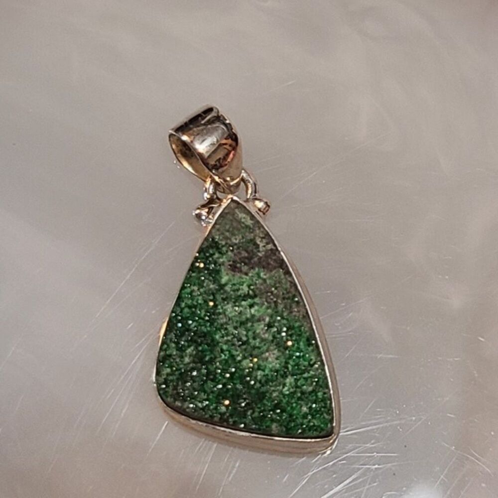 Natural Uvarovite Green Garnet Drusy Gemstone Pendant 925 Sterling Silver Crysta